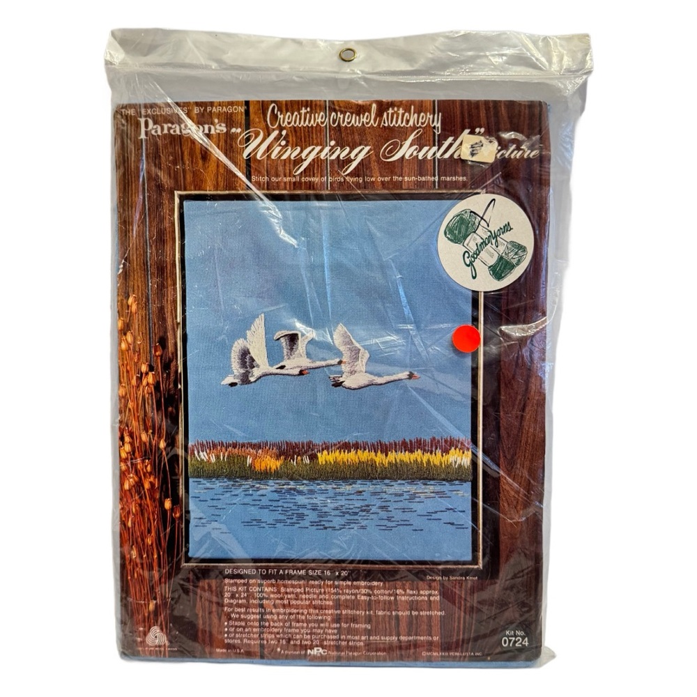 Vintage 70’s Paragon "Winging South" Crewel Stitchery Needlecraft Kit USA - NEW